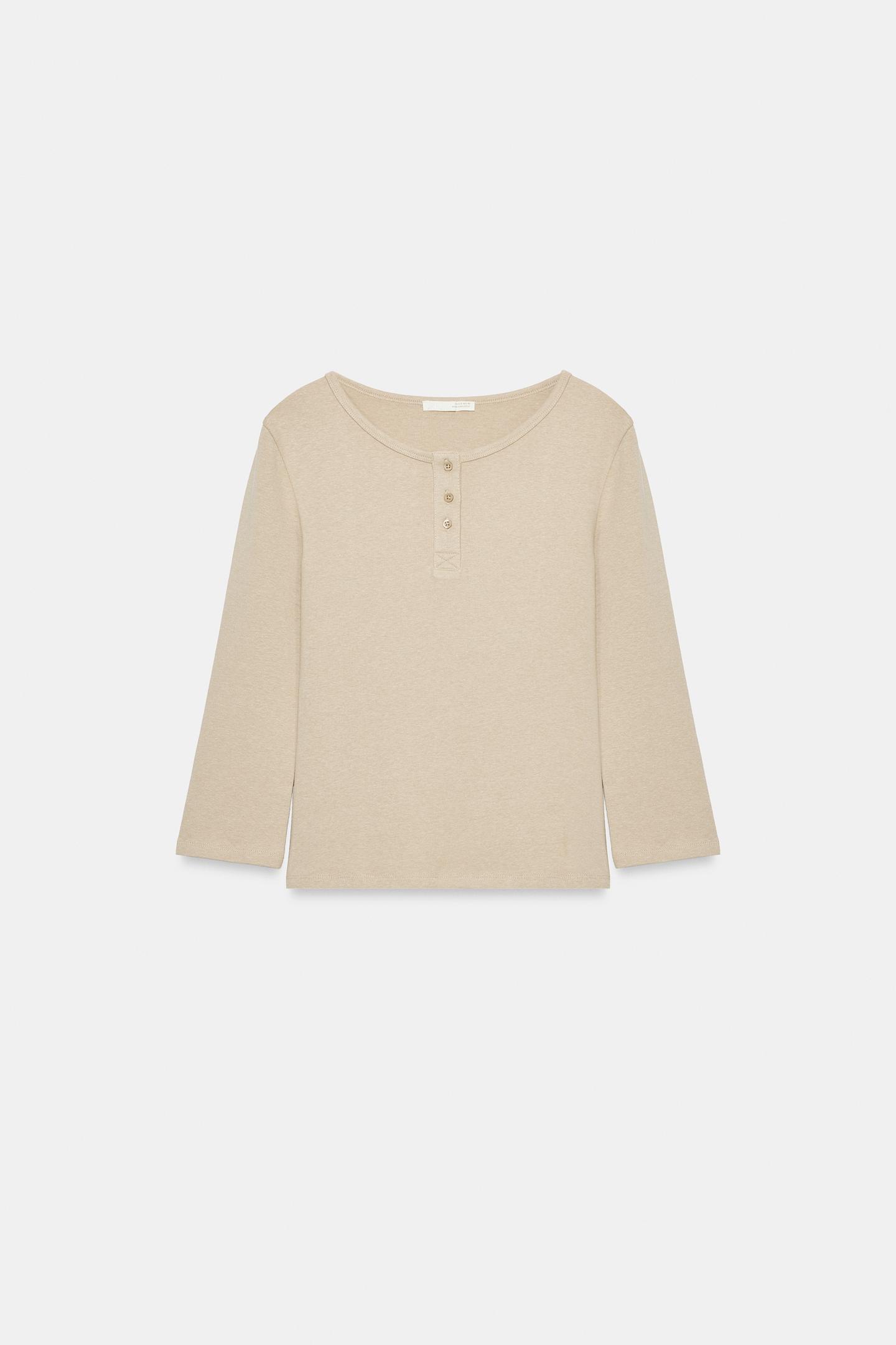 Женская футболка Zara Henley, цвет: Бежевый — фото 6