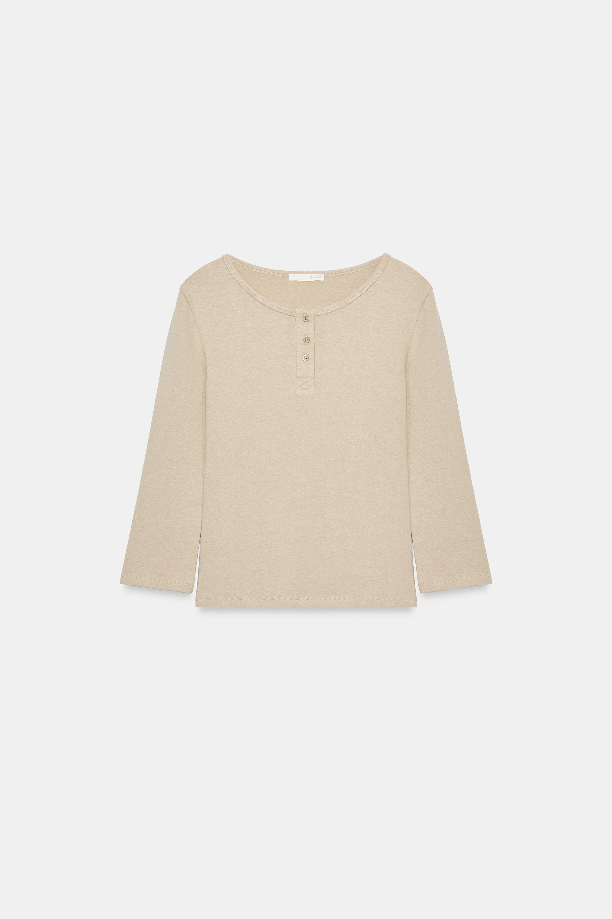 Женские футболки Zara HENLEY T-SHIRT — фото 6