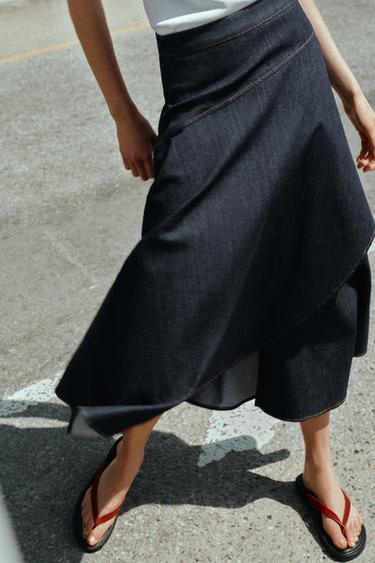 Z1975 LAYERED DENIM MIDI SKIRT WITH RUFFLE - Blue by Zara - Image 1