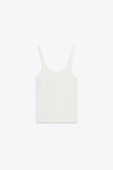 TOP CÔTELÉ FLEURS - Blanc de Zara - Image 6