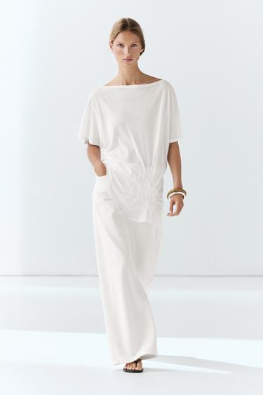 Zara Asymmetric top with embroidered detail - Oyster-white - Image 0