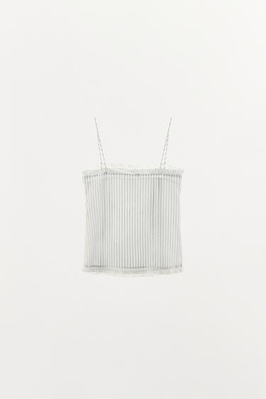LACE TRIM STRIPED TOP - White by Zara - Image 5