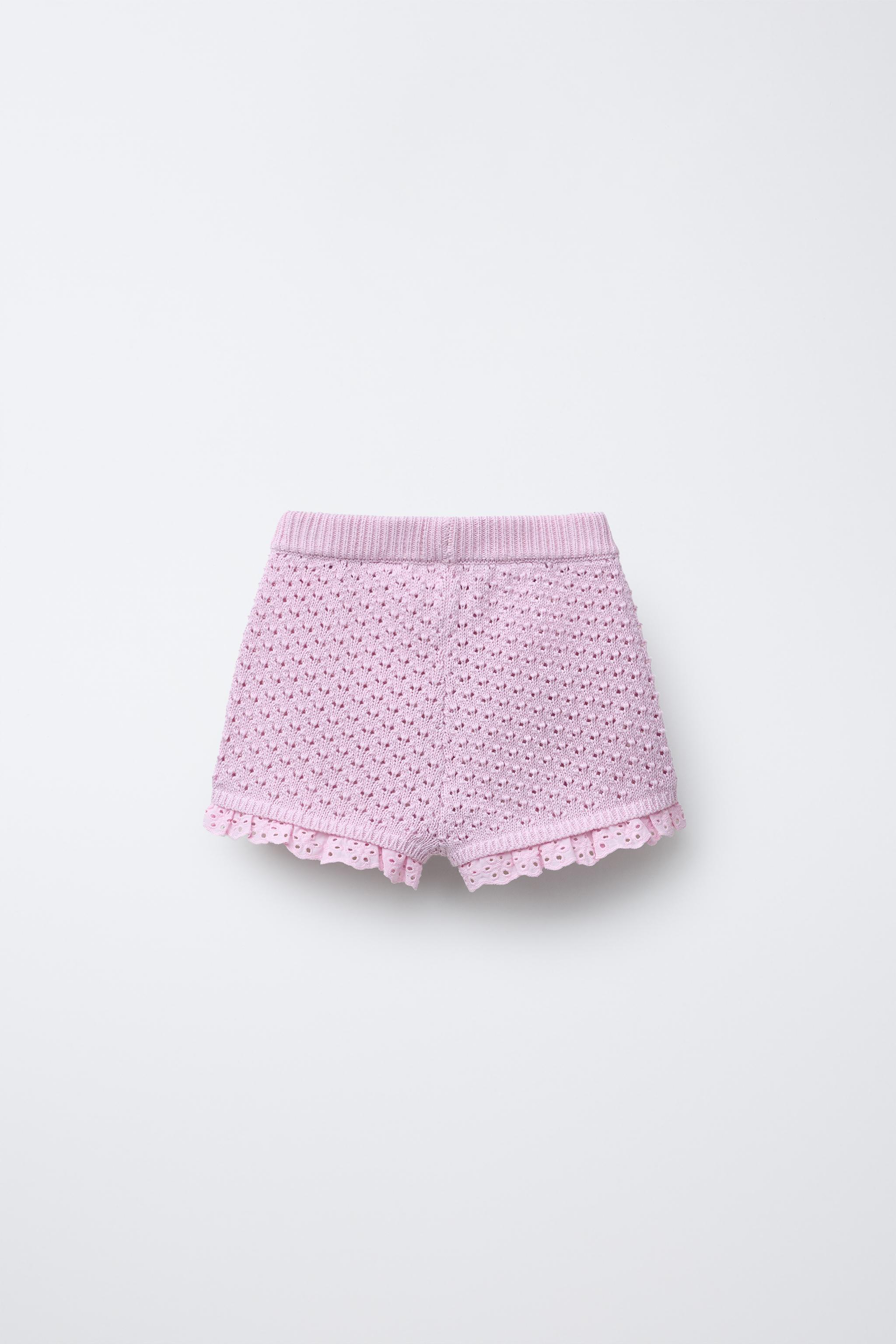 LACE TRIM KNIT SHORTS - Pink / Lilac | ZARA United States
