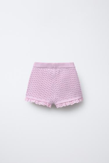 LACE-TRIMMED KNITTED BERMUDA SHORTS - Pink / Lilac by Zara - Image 1
