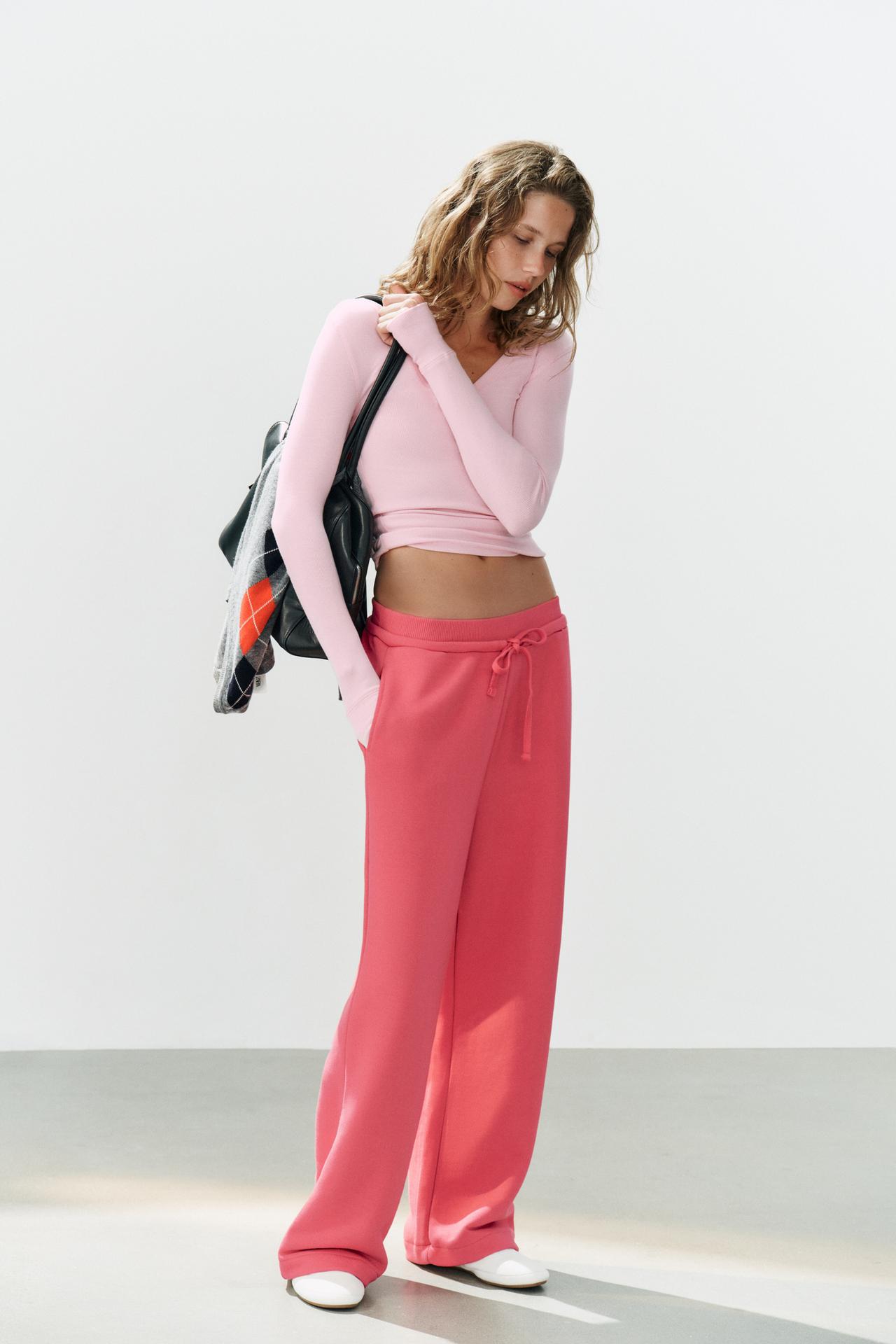 FLEECE DRAWSTRING PANTS — Dark pink