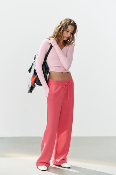 FLEECE DRAWSTRING PANTS — Dark pink 2