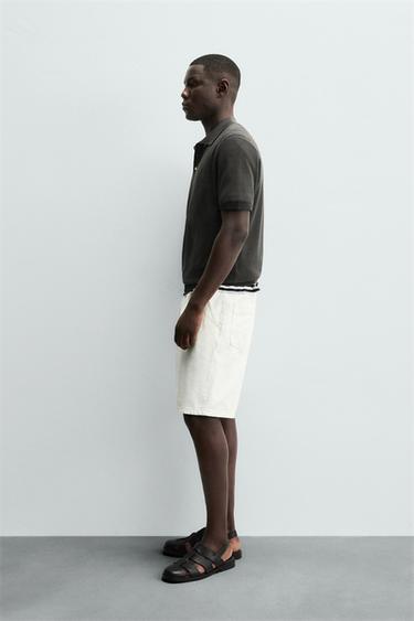 TEXTURED KNIT POLO SHIRT - Brown / Taupe by Zara - Image 3