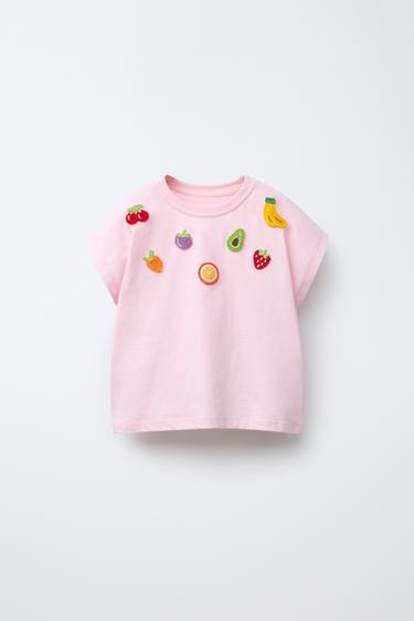 EMBROIDERED FRUIT PATCH T-SHIRT - Pink by Zara - Image 0