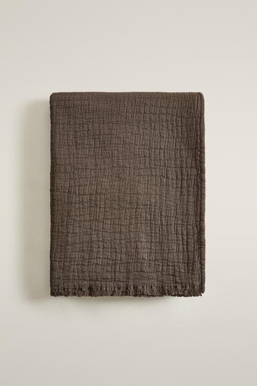 TEXTURED COTTON BLANKET — Brown 1
