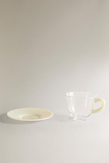 COLOURED BOROSILICATE GLASS COFFEE CUP AND SAUCER - Yellow by Zara - Image 3