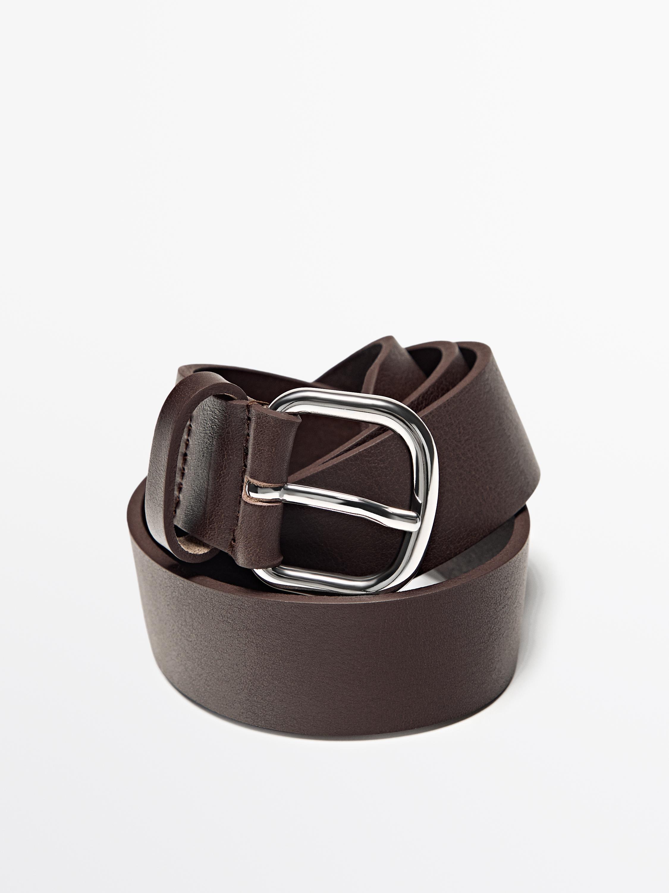 【Massimo dutti】メタルパーツ付きレザーベルト Massimo dutti】メタルリングパーツ付きレザーベルト