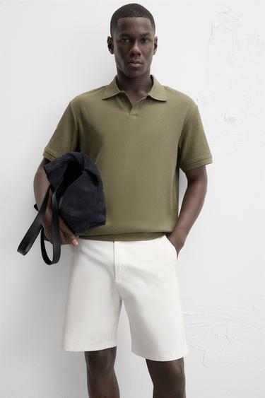 VERTICAL TEXTURED POLO SHIRT - Khaki by Zara