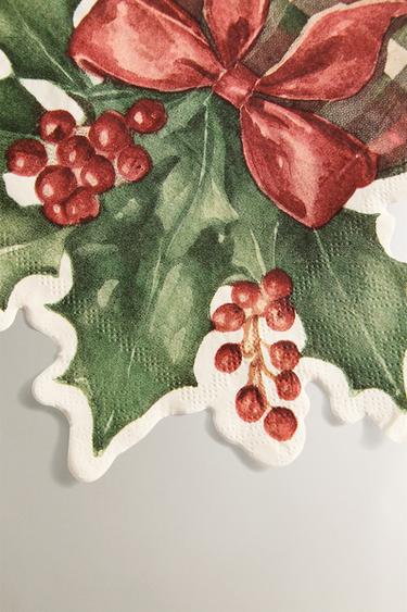 PACK OF PAPER CHRISTMAS HOLLY LEAF NAPKINS (PACK OF 20) - Red by Zara - Image 2