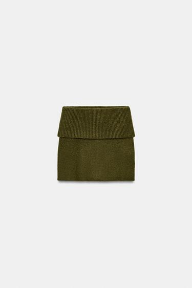 KNIT SKORT WITH TURN-UP WAIST - Grey green by Zara - Image 0
