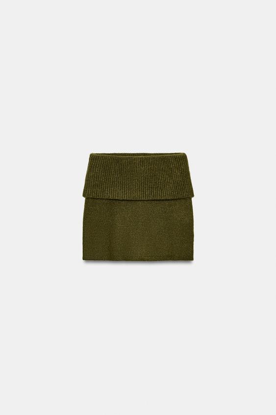 FALDA PANTALÓN PUNTO CINTURA VUELTA - Verde gris de Zara - Imagen 0