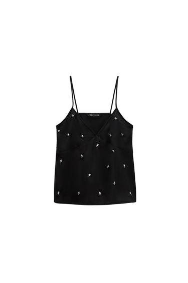CAMISOLE TOP WITH FAUX PEARLS