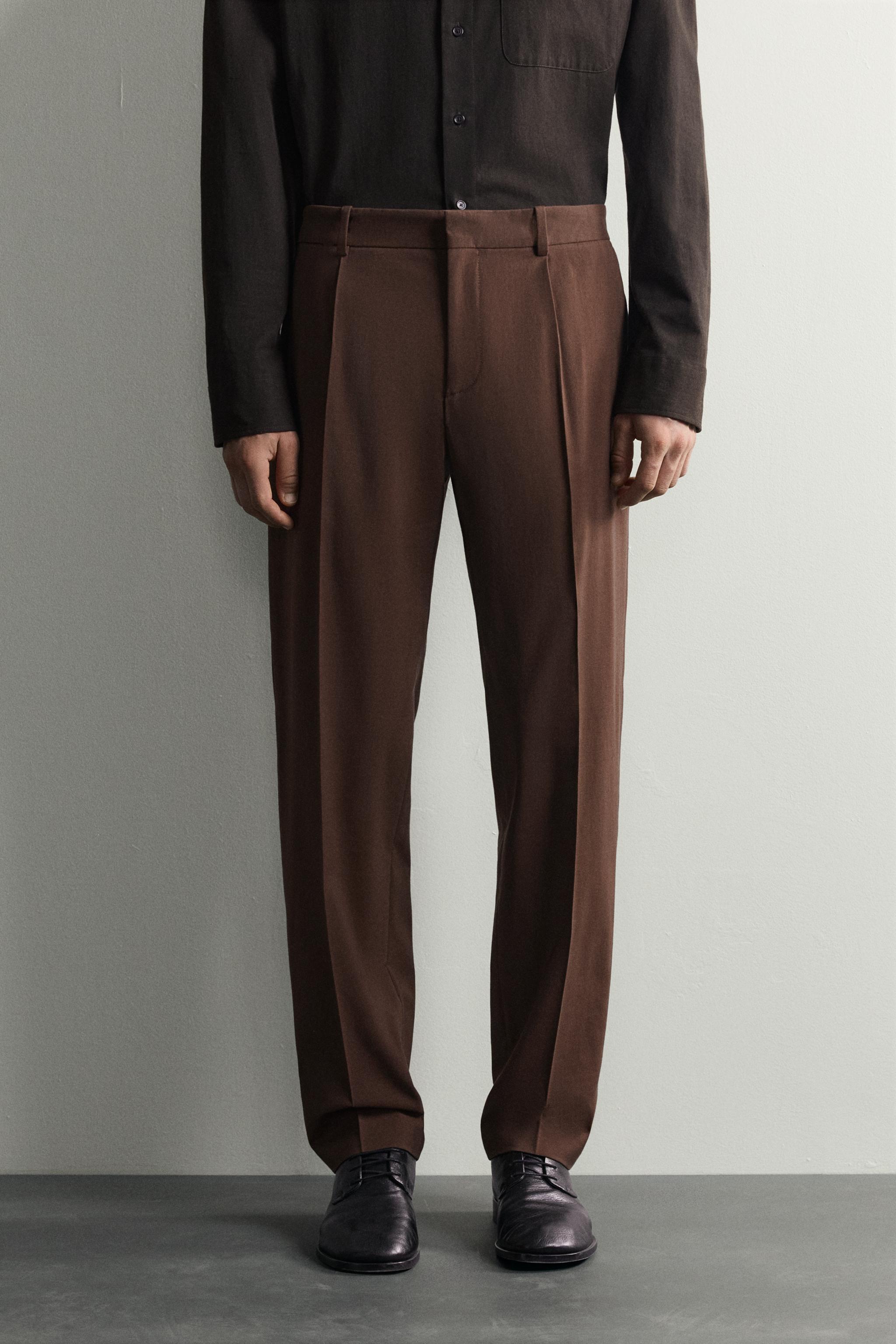 REGULAR FIT SUIT PANTS — Brown