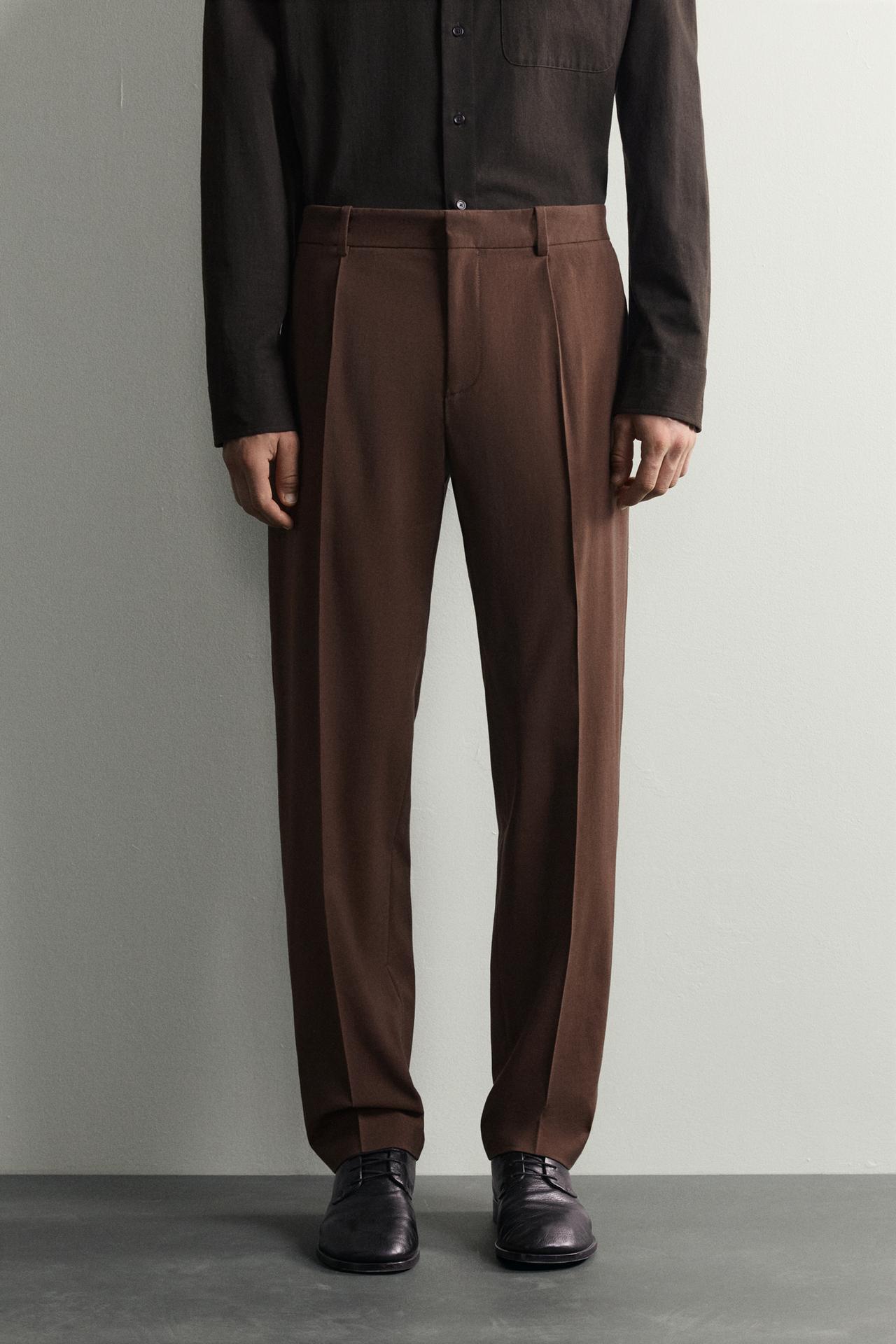 REGULAR FIT SUIT PANTS — Brown