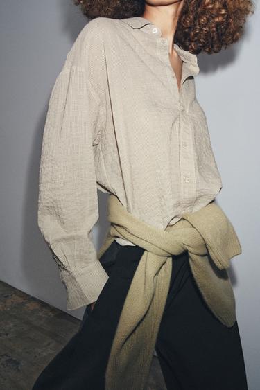 CHEMISE OVERSIZE TEXTURÉE ZW COLLECTION - Beige-marron de Zara - Image 3