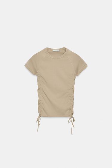 CAMISETA FRUNCES AJUSTABLES - Beige de Zara