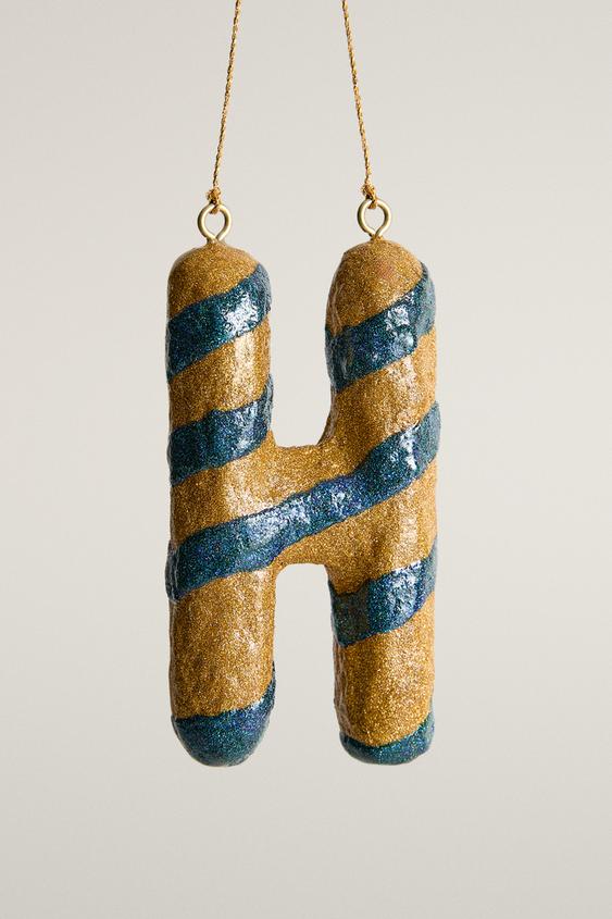 STRIPED H-LETTER CHRISTMAS TREE ORNAMENT - Blue by Zara - Image 0
