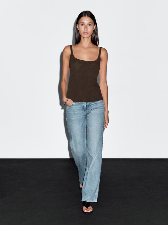 Flowing knit top with straps