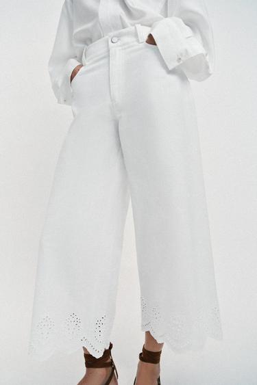 Zara CULOTTE HLAČE S AŽUROM – Bijela