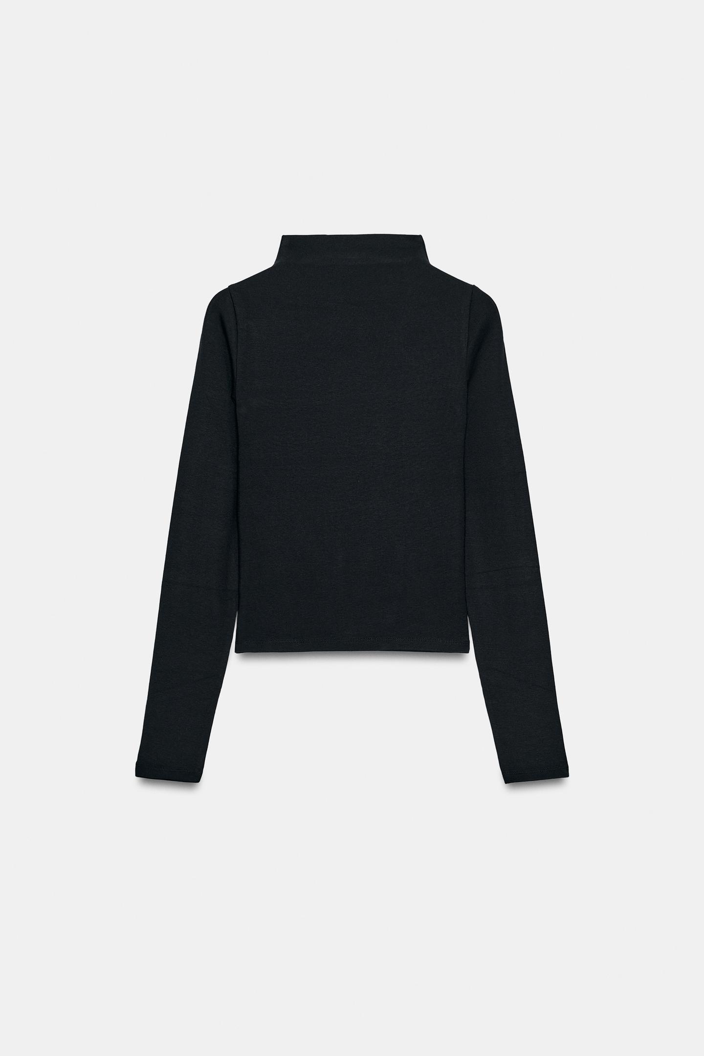Женская футболка Zara Mock Neck, цвет: Чёрный — фото 1
