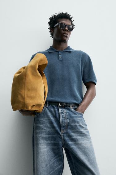 WASHED TEXTURED KNIT POLO SHIRT - Light indigo by Zara - Image 5