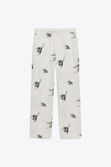 ZW COLLECTION EMBROIDERED TROUSERS - Dark beige by Zara