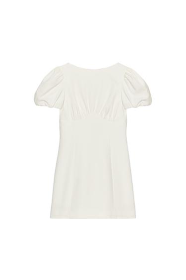 فستان قصير بكسرات وجيوب - أبيض الخاص بـ Zara