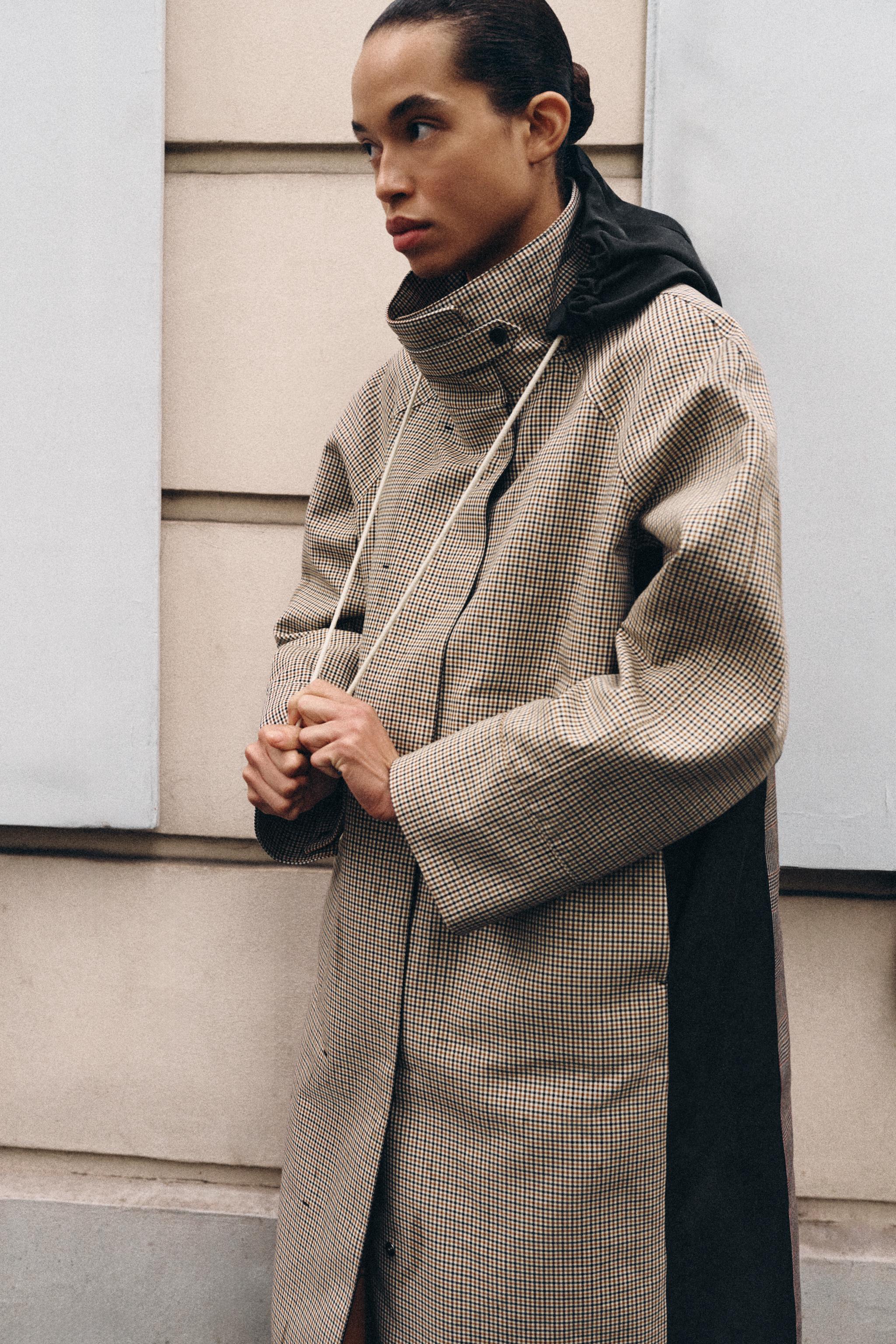 ZW COLLECTION LONG PLAID TRENCH COAT