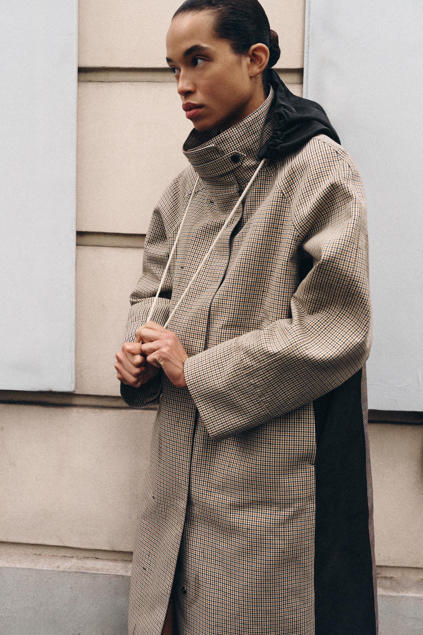 Женское пальто Zara ZW Collection Long Plaid Trench, цвет: Коричневый / Белый — фото 5