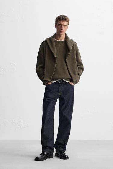 Zara RELAXED FIT COTTON BLEND SWEATER - Khaki