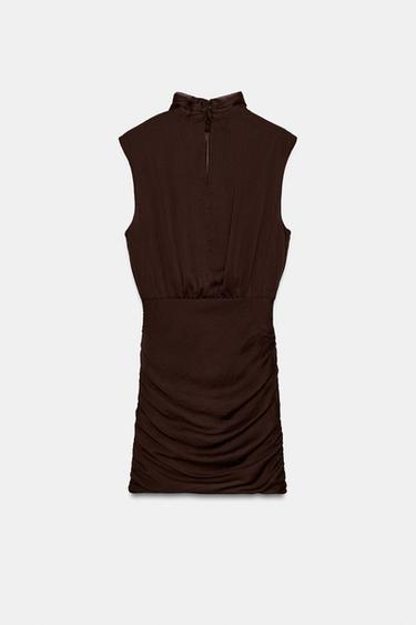 VESTIDO MINI DRAPEADO - Marrón de Zara