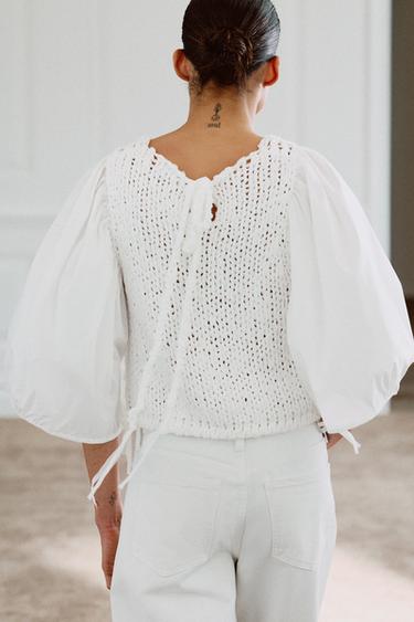 KNIT COMBINED BLOUSE - White by Zara - Image 4