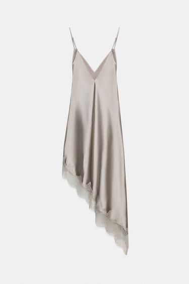 ROBE SATINÉE ASYMÉTRIQUE AVEC DENTELLE - Beige foncé de Zara - Image 7