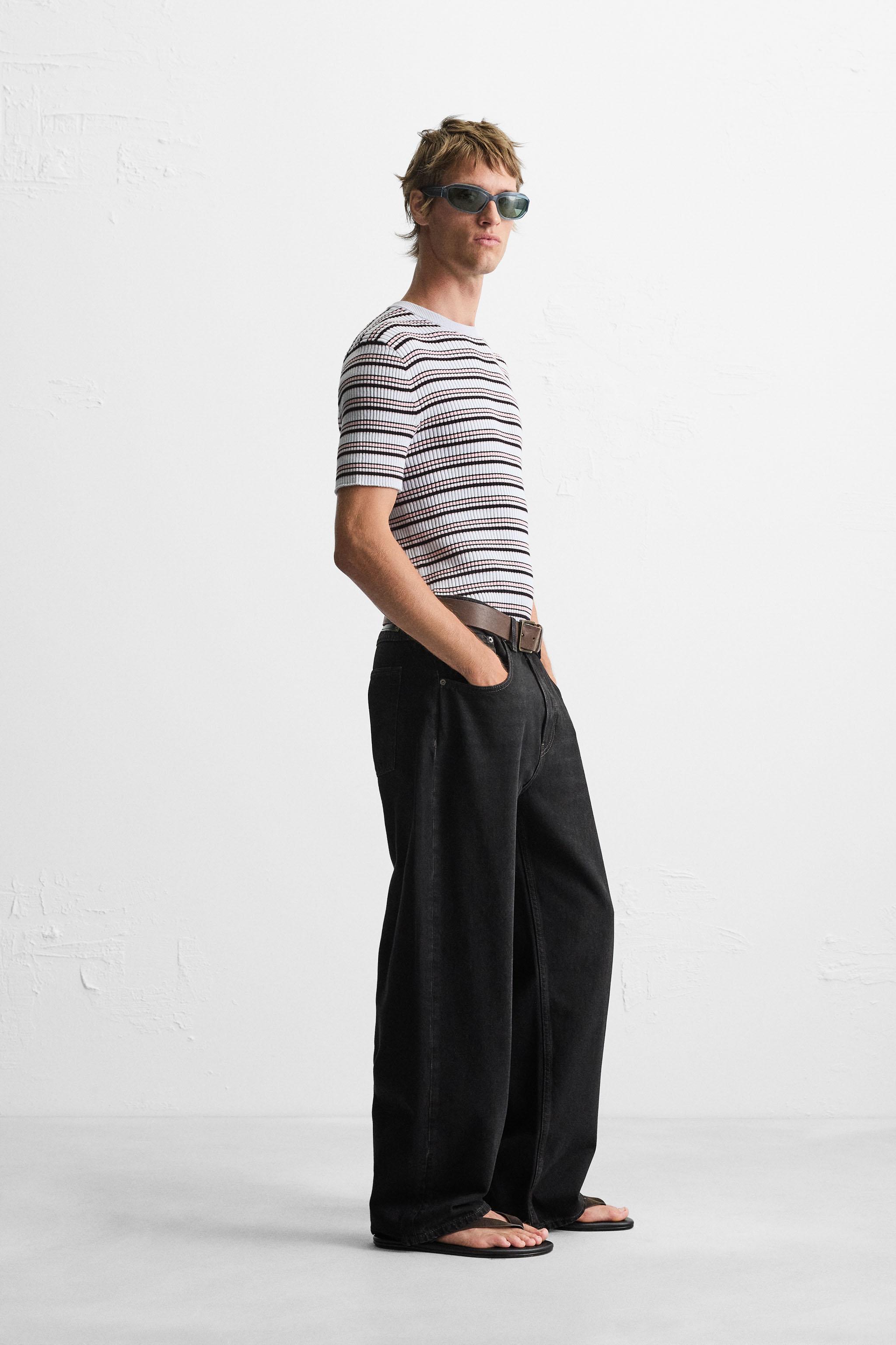 STRIPED RIBBED KNIT T-SHIRT