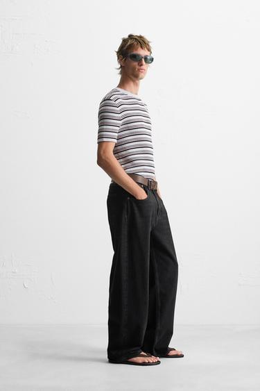 T-SHIRT EN MAILLE CÔTELÉE À RAYURES - rayures de Zara - Image 3