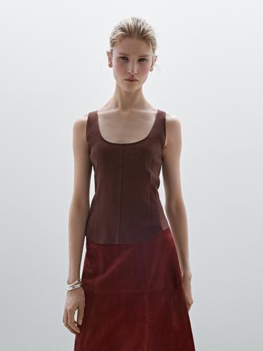 Zara Strappy linen blend top - Brown