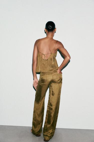 PANTALON PYJAMA NŒUD - Kaki clair de Zara - Image 4