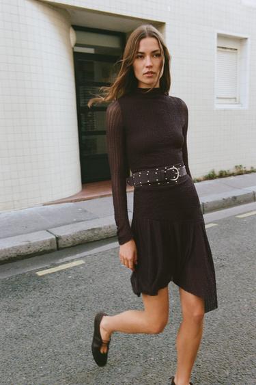 ASYMMETRIC MINI DRESS WITH BELT - Brown by Zara