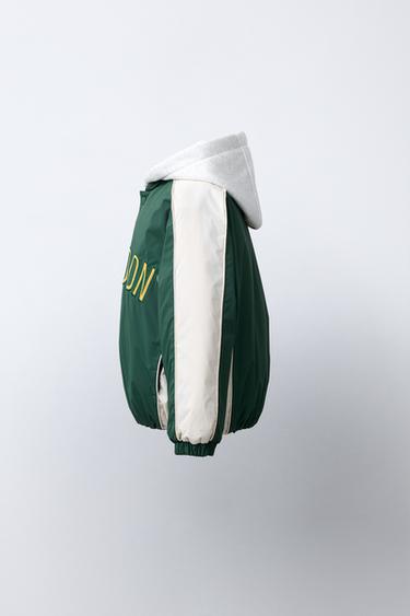 WATER-REPELLENT BOMBER JACKET WITH DETACHABLE FLEECE HOODIE - Green by Zara - Image 3