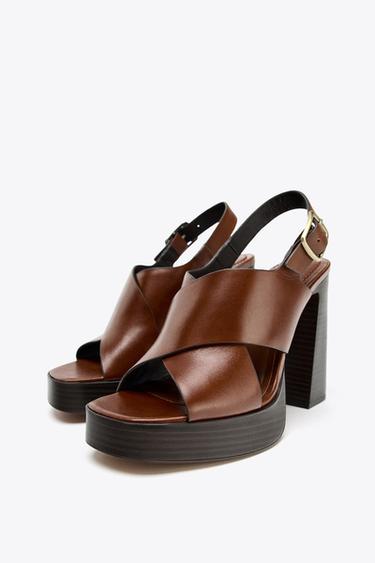 SANDALES À TALONS EN CUIR - Marron de Zara - Image 2