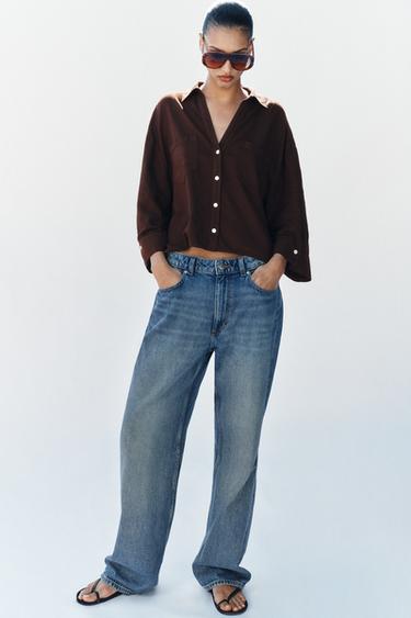 قميص منسدل من الكتان - بني الخاص بـ Zara