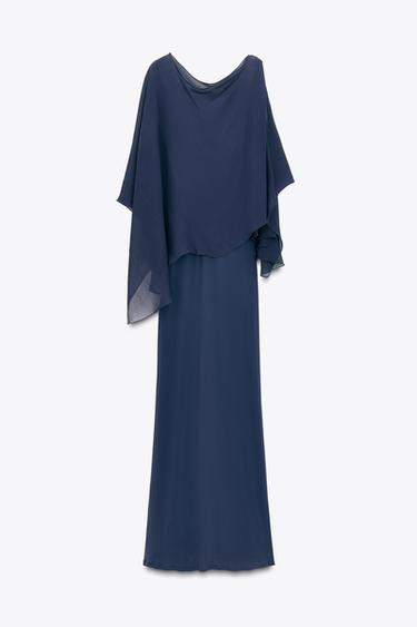 LIMITED EDITION CAPE LONG DRESS - Navy blue by Zara