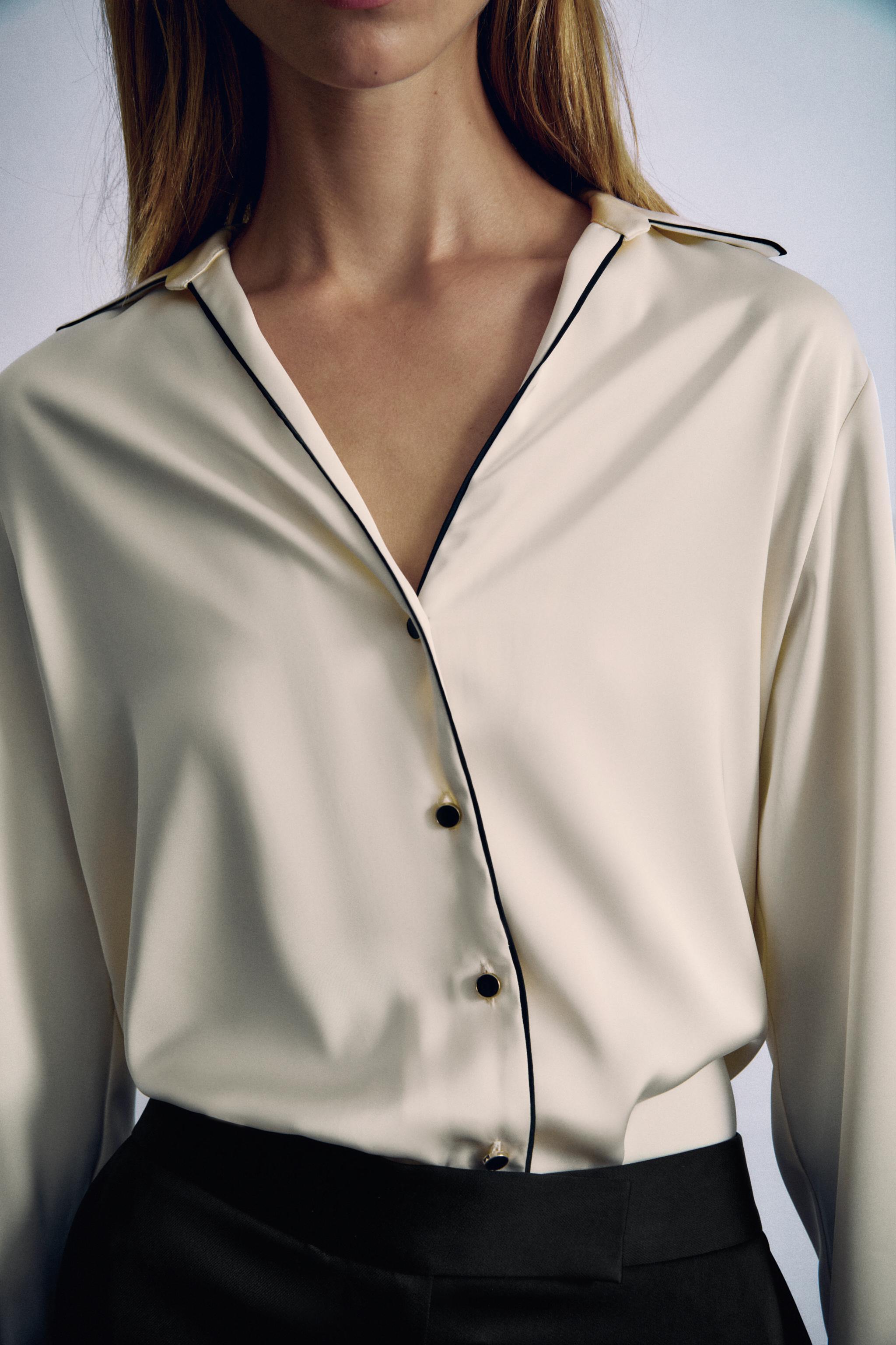 CHEMISE SATINÉE AVEC LISERÉS CONTRASTE