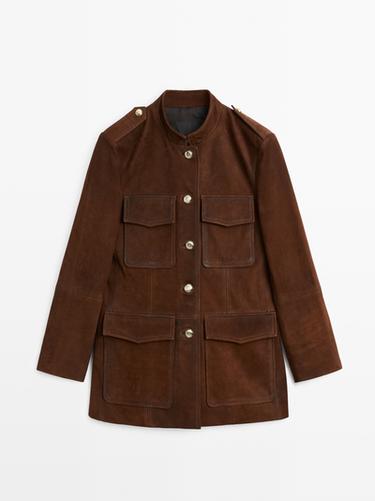 Chaqueta sahariana piel ante - Teja de Zara