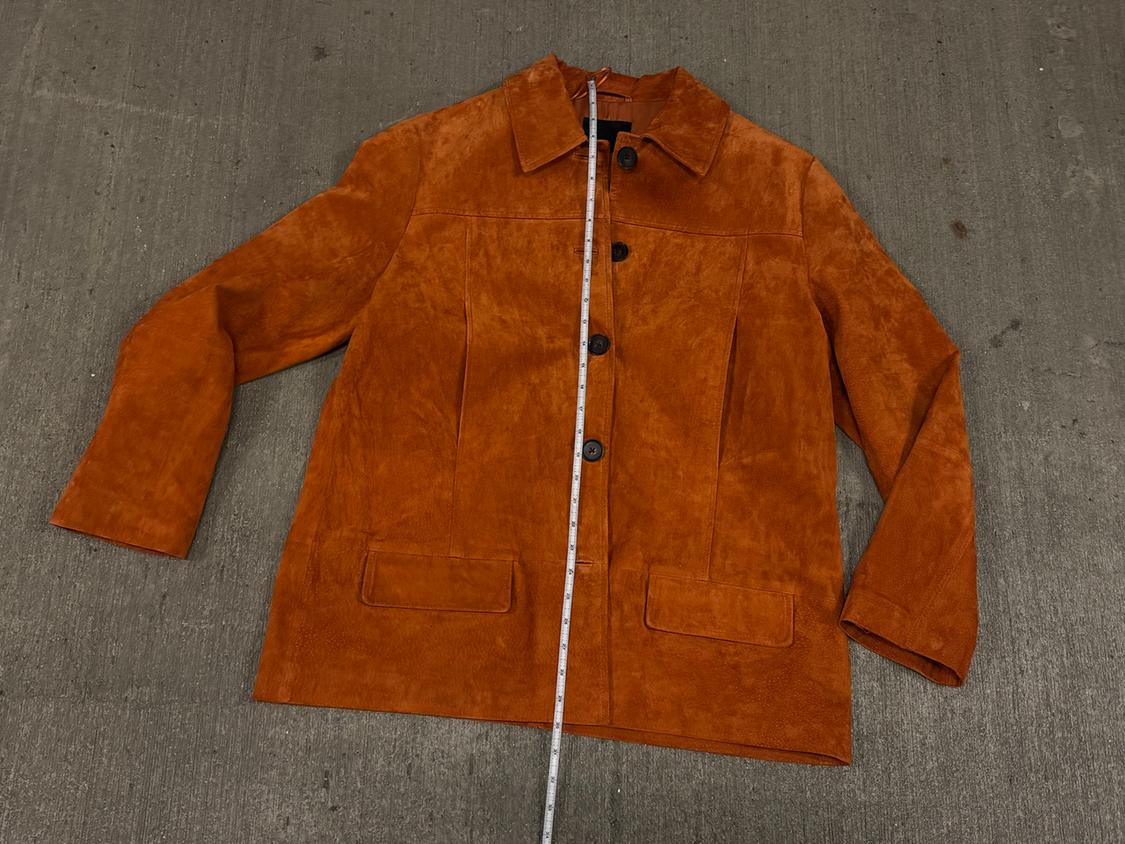 NEW ZARA NWOT BUTTON DOWN BURNT ORANGE 100 SUEDE LEATHER JACKET. - Image 2