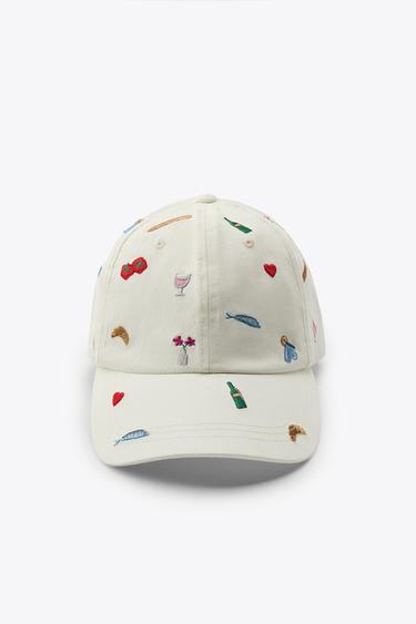 BONÉ DE SARJA LAVADO COM BORDADOS - Cru da Zara